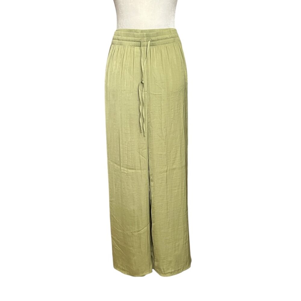 Joie Women Wide Leg Lounge Pants Olive Green Elastic Waist Drawstring Size M